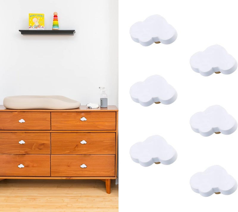 NaFurAhi Stargallery 6 Pieces Cute Cartoon Shape Knobs for Furniture Soft Rubber Knobs for Cabinet Drawer Dresser Closets Organizer Desk Box Bookcase (White, Cloud) - Image 1